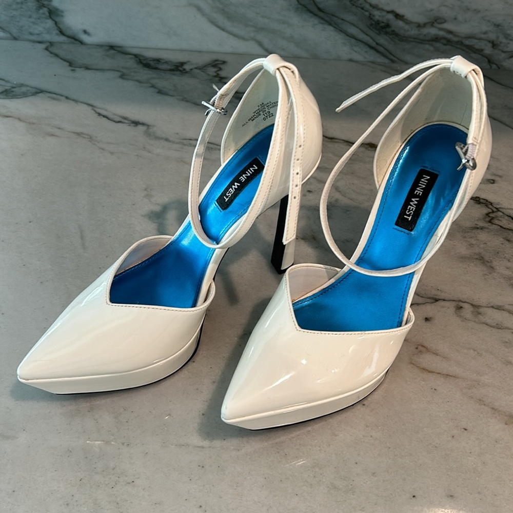 Nine West Linda Ankle Strap Platform Pump Heel Cream White - Picture 3 of 7